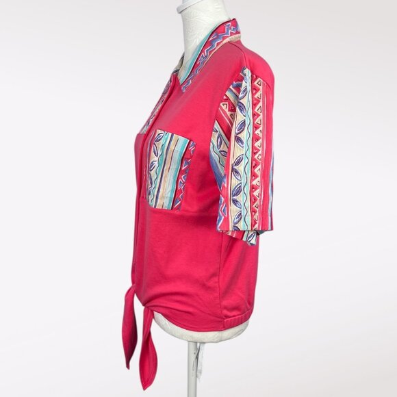 Vintage Koret Petite 90s Pink Tie Front Shirt Short Sleeve Small - Picture 4 of 8